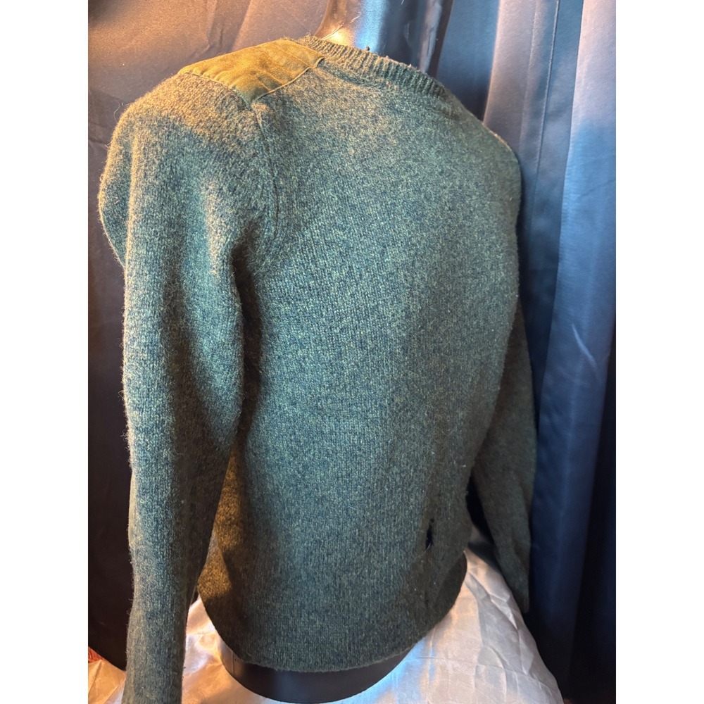 Vintage Military Style Commando Sweater Olive Green Wool Patch Shoulder Elbow L